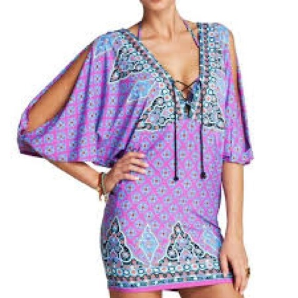 Nanette Lepore Swim CoverUp Moroccan Medallion Size Large Cold Shoulder V-neck - Picture 9 of 9